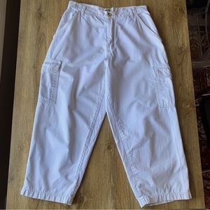 Vintage R&R Khaki Cargo Pants Cropped Medium Large 30x23 Wide Leg Tapered